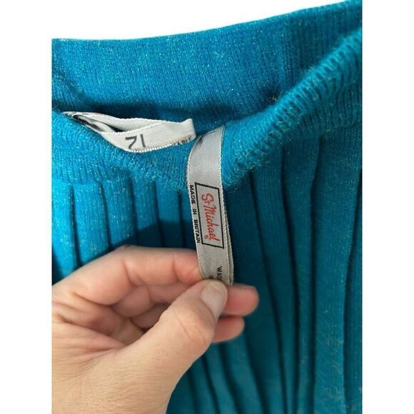 Vintage St. Michael Turquoise Blue Pleated Mini Skirt Size 12 Stretch Preppy - Picture 4 of 7